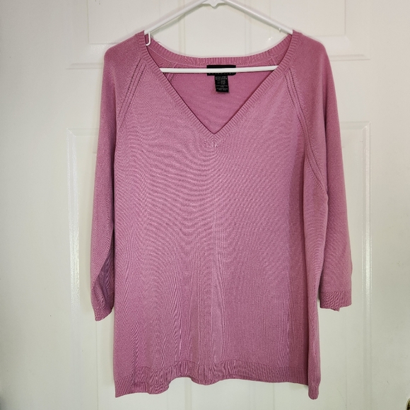 Vintage Women's Soft Pink-Purple V-Neck Sweater Lightweight 3/4 Sleeve Size XL - Picture 1 of 10